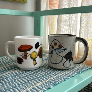 Two vintage mushroom mugs